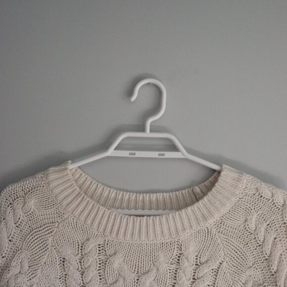 Aerie Womens White Sz S Cable Knit Crewneck Pullover Long Sleeve Ribbed Sweater - Picture 4 of 12